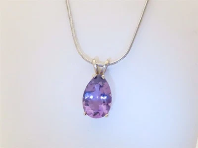 14k White Gold Amethyst Necklace Solitaire Pear February Birthday Gift 20" N422 - Image 1 of 4