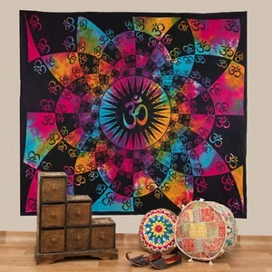 OM Wandbehang Deko Tuch AUM Tagesdecke Wandtuch Indien Mandala Goa ca.230x200cm - Bild 1 von 5