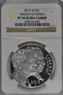2015 W March of Dimes Proof Silver Dollar NGC PF70 UC Brown Label - Image 1 of 2