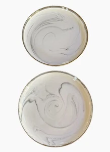 Pokini Ceramic White Gray Marble Gold Rim Dinner Plates 10.25” Set Of 2 - Picture 1 of 15