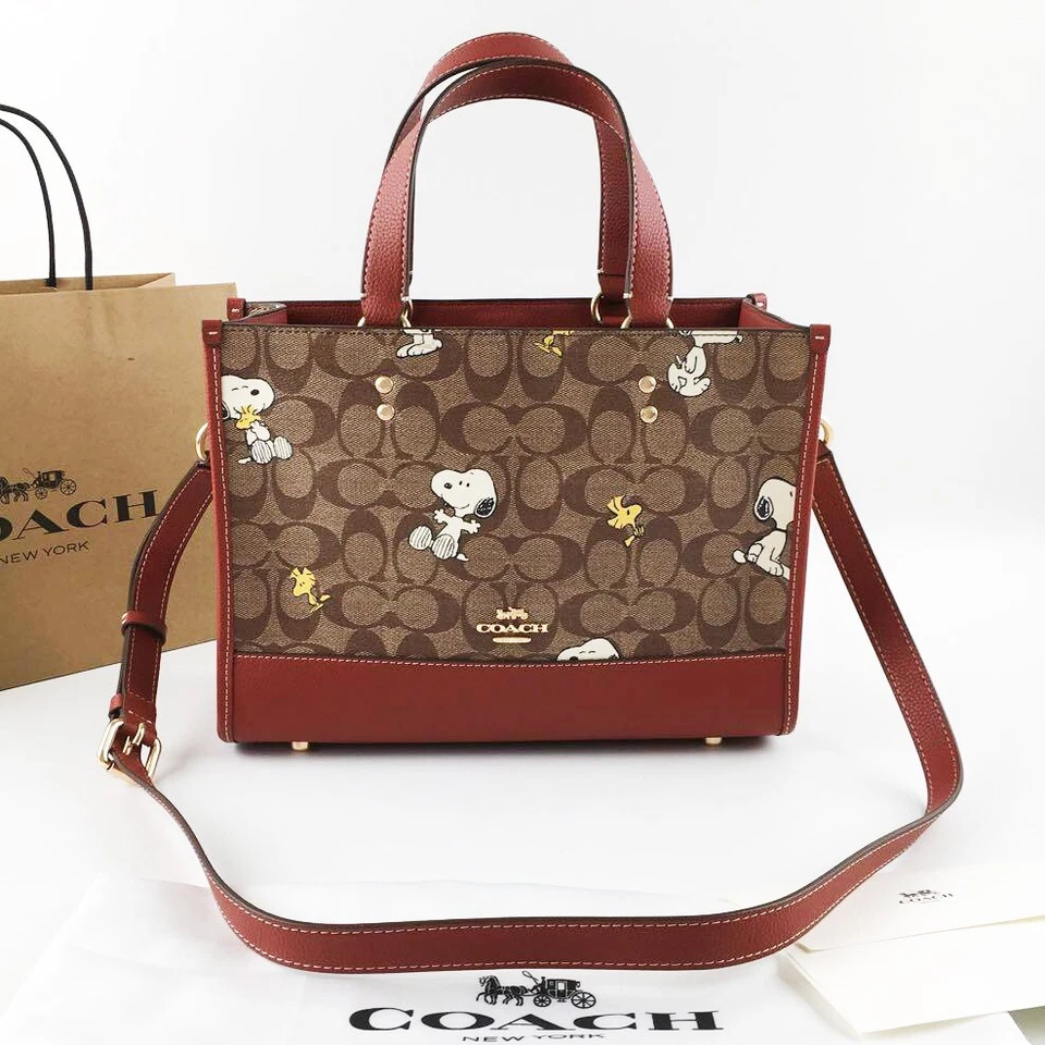 COACH CE862 x Peanuts Shoulder Tote Bag Dempsey Carryall Snoopy Woodstock