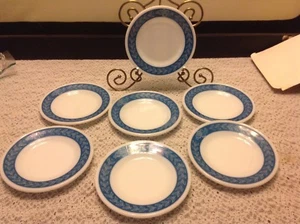 7 Anchor Hocking Turquoise Laurel  Restaurant Ware Plates Vintage Excellent 6&3/ - Picture 1 of 3