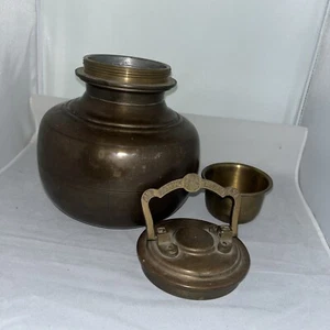 Vintage Brass East Indian Water Urn w Screw Lid And Cup “JMS Cambay 1947” - Picture 1 of 19