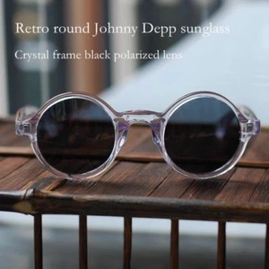 Occhiali da sole uomo vintage rotondi neri polarizzati johnny depp cristallo rotondi - Foto 1 di 4