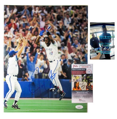 Foto firmada por Joe Carter 1993 Blue Jays Serie Mundial 11x14 prueba exacta certificado de autenticidad JSA B Foto 1 de 4