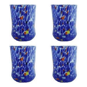 Set of Four 4 Murano Glass Drinking Art Tumbler Blue Handmade Multi Millefiori - Picture 1 of 6