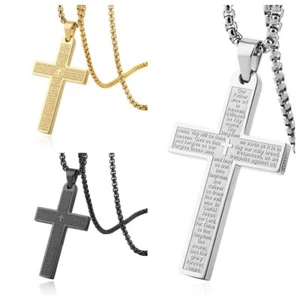 Mens Women Chain Necklace Cross Stainless Steel Pendant Crucifix Jesus Gift - Picture 1 of 7