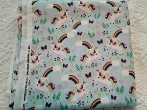 Robert Kaufman Over the Rainbow Aqua Kona Cotton Fabric Unicorns Flowers 44x4.7Y - Picture 1 of 11