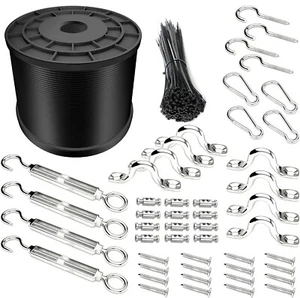 164FT Vinyl-Coated 304 Stainless Cable Outdoor String Lights Hanging Kit - Picture 1 of 9