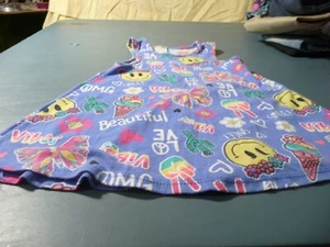 GIRLS FADED GLORY SIZE 6-6X LONG SLEEVELESS SUMMER SHIRT SMILEYS HEARTS ETC - Picture 1 of 2