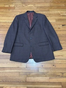 Michael Kors Mens Blazer Jacket Size 44L Brown Plaid Wool 3 Button Sport Coat - Picture 1 of 5
