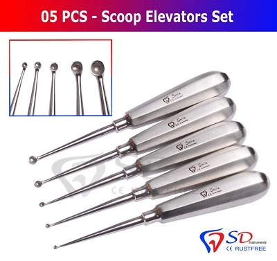 Set of 5 Volkmann Bone Curette Sharp Spoon Tissue Surgery 17 cm SD Instruments