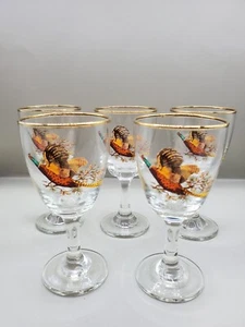 Flying pheasant gilt edged stemmed sherry glasses 11 cm tall - Picture 1 of 4