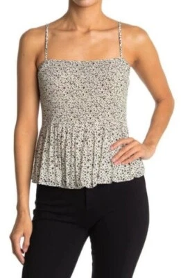 Nueva camiseta sin mangas LUSH para mujer XS blanca negra con estampado de gasa plisada cuadrada Foto 1 de 4