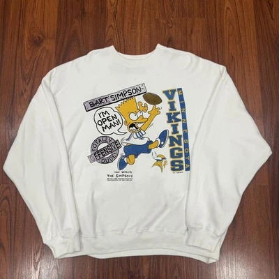 Minnesota Vikings Bart Simpson NFL Blanco Cuello Redondo Sudadera QT6041 Foto 1 de 2