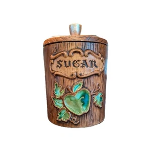Vintage Treasure Craft Ceramic Sugar Jar Canister & Lid Green Apple 9" USA 324 - Picture 1 of 9