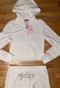 $199 NWT JUICY COUTURE Velour OG Bling Tracksuit Hoodie & Pant Set White Size S - Picture 1 of 7
