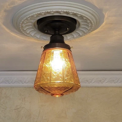 119c Antigo Anos 20-40 Artesanato em Vidro Missão Luz de Teto Globo Hall Varanda - Imagem 1 de 4