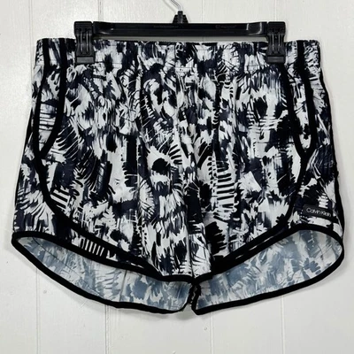 Calvin Klein Women's Running Shorts Large Black White Abstract Drawstring Lined - Image 1 of 4