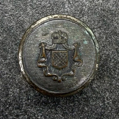 1930s Silvered Heraldic Crest Button Crowned Shield Cuff 0.625 Inch - Image 1 of 2