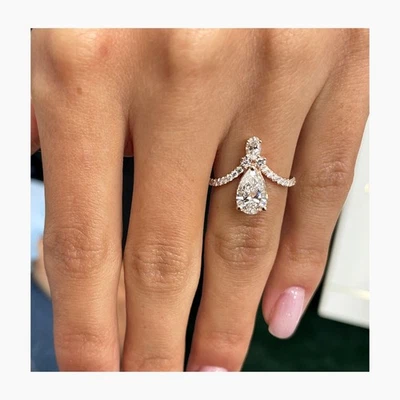 Diamond Engagement Ring IGI Certified Pear VS1 F 1.4 Ct 14K Rose Gold Solid - Image 1 of 4