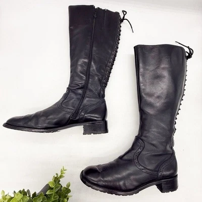 Franco Sarto Scusa Black Leather Back Lace Up Tall knee High Riding Boot Size 11 - Image 1 of 4