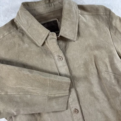 Chaqueta de cuero para mujer Brandon Thomas gamuza tostada botón completo talla grande L” Foto 1 de 4