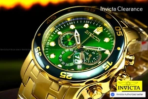 New Invicta Pro Diver Scuba 18kt Gold Plated Chronograph Green Mens Watch 48mm - Picture 1 of 24