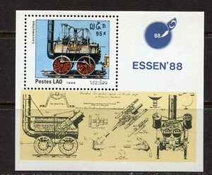 LAOS 1988, EARLY LOCOMOTIVE, ESSEN '88 STAMP EXPO, Scott 855 SOUVENIR SHEET, MNH - Picture 1 of 1