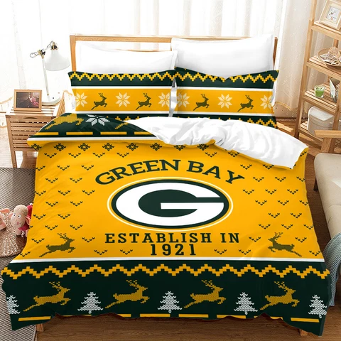 Green Bay Packers Christmas Bedding Set 3pcs Duvet Cover Pillowcases US Size Cover
