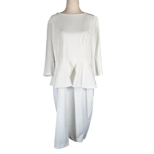 Robe fourreau femme Calvin Klein blanche péplum longueur genou manches 3/4 taille 16 neuve avec étiquette - Photo 1/14