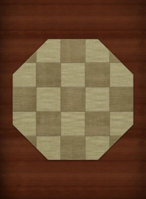 Green Transitional Hand Hooked Checkered Squares Grid Area Rug Checked DV15 - Image 1 of 2