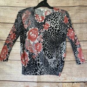 Beaut'e Dolman Jumper ~ Size S/M Women's ~Floral Leopard, 3/4 Sleeves, Angora bl - Picture 1 of 7