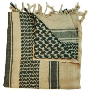 Palestinian Shemagh Scarf Military Arab Keffiyeh Desert Khaki Beige Black - Picture 1 of 5