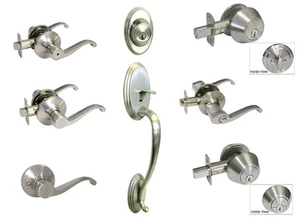 Satin Nickel door knob lever entry privacy passage dummy deadbolt Brushed Locks - Picture 1 of 25