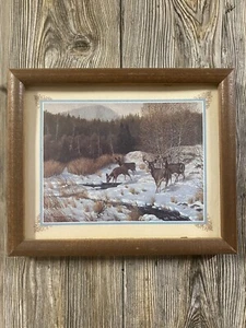 VTG 1986 Arthur A Kaplan Framed Charles Murphy Litho WINTER WONDERLAND Deer 11x9 - Picture 1 of 11