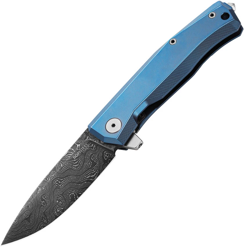 Lion Steel Pocket Knife Myto Framelock Blue Titanium Folding Damascus - Image 1 of 1