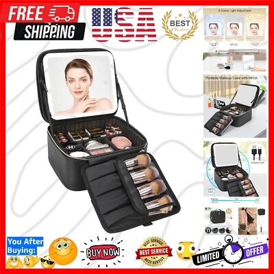 Organizador de Maquillaje Espejo LED con Porta Pinceles - Cuero PU Impermeable Foto 1 de 4