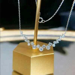 2Ct Round Cut Moissanite Women's Necklace Pendant 14k White Gold Plated 18inch - Picture 1 of 7