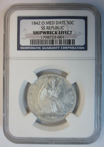 "Rare" 1842-O Seated Lib. Half Dollar SS Republic Shipwreck NGC Shipwreck Effect Cover