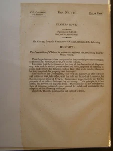 Government Report 1842 Charles Howe War Claim Property Destroyed @ Indian Key FL - Picture 1 of 1