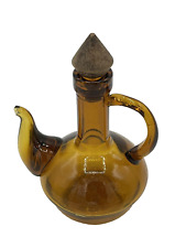 Vintage Brown Amber Glass Cruet Bottle With Stopper Oil Vinegar Syrup