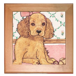English Cocker Dog Kitchen Ceramic Trivet Framed in Pine 8" x 8" - Picture 1 of 1