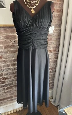 New! David's Bridal Black Formal Fit & Flare Midi Dress Sleeveless Beaded Mesh 4 - Image 1 of 4