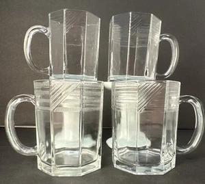 Set Of 4 Art Deco Arcoroc Coffee Glass Geometric Octagonal Clear MCM Bar Service - Picture 1 of 14