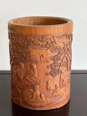 Olla de cepillo de bambú de la dinastía Qing china / 18 [cm] plato Ming jarrón cuenco plato Foto 1 de 4