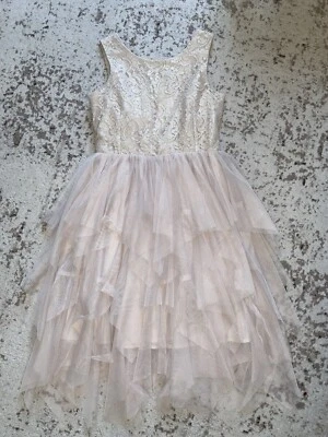 NUEVO H&M Niñas Tul Volantes Encaje Marfil Champán Rosa Vestido 12-13 Años Foto 1 de 4