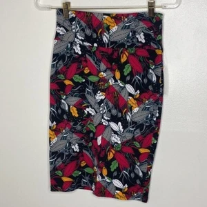 LuLaRoe Cassie Bleistiftrock XS rot/grau/grün Blätterprint Stretch Strick Gr. XS - Bild 1 von 7