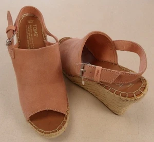 TOMS Monica Espadrille Sandal Platform Wedge Blush Pink Suede Women's Size 8 NEW - Picture 1 of 14