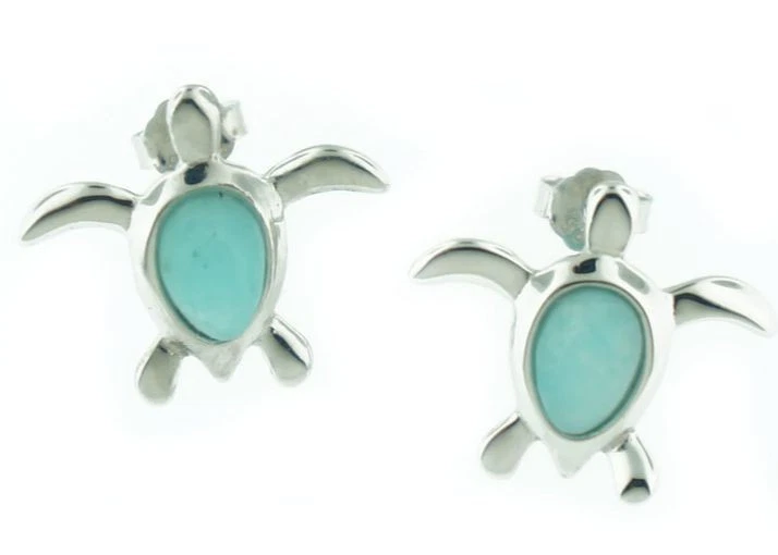 PENDIENTES BISEL TORTUGA MARINA HONU AMAZONITA PLATA 925 RODIO 16 MM Foto 1 de 1